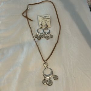 Lucky Brand Necklace w Earrings on Leather Strap